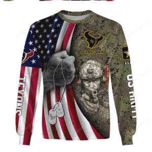 Texans Army Camo Veteran US Flag Print NFL Hoodie