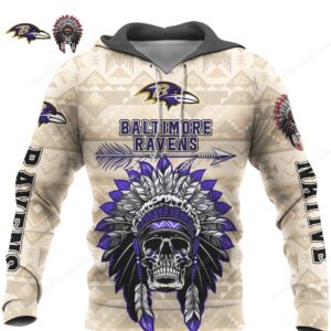 Baltimore Ravens Tribal Skull Headdress Fan Gear Hoddie Baltimore Ravens Tribal Skull Headdress Fan Gear Hoddie
