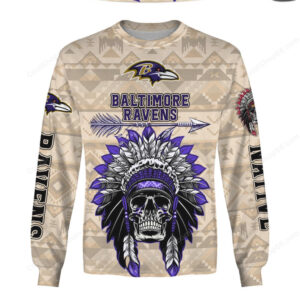 Baltimore Ravens Tribal Skull Headdress Fan Gear Hoddie