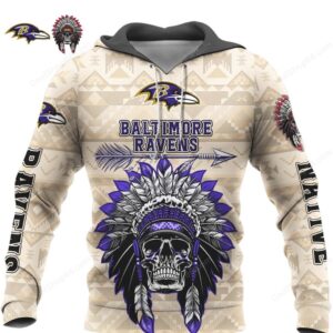 Baltimore Ravens Tribal Skull Headdress Fan Gear Hoddie