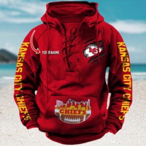 Chiefs Kingdom Skyline Lace Up Personalized Hoodie Chiefs Kingdom Skyline Lace Up Personalized Hoodie