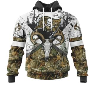 Custom Camouflage Hunting Hoodie with Deer Skull and Rifles, Tampa Bay Buccaneers NFL Hoodie