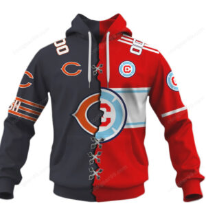 Custom Name Chicago Bears x Chicago Cubs House Divided Hoodie Custom Name Chicago Bears x Chicago Cubs House Divided Hoodie