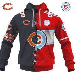Custom Name Chicago Bears x Chicago Cubs House Divided Hoodie