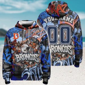 Denver Broncos Graffiti Custom Name Number Hoodie Denver Broncos Graffiti Custom Name Number Hoodie