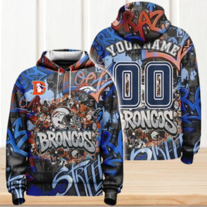 Denver Broncos Graffiti Custom Name Number Hoodie