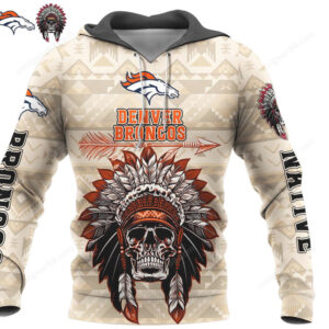 Denver Broncos Native American Skull Headdress Apparel Hoodie Denver Broncos Native American Skull Headdress Apparel Hoodie
