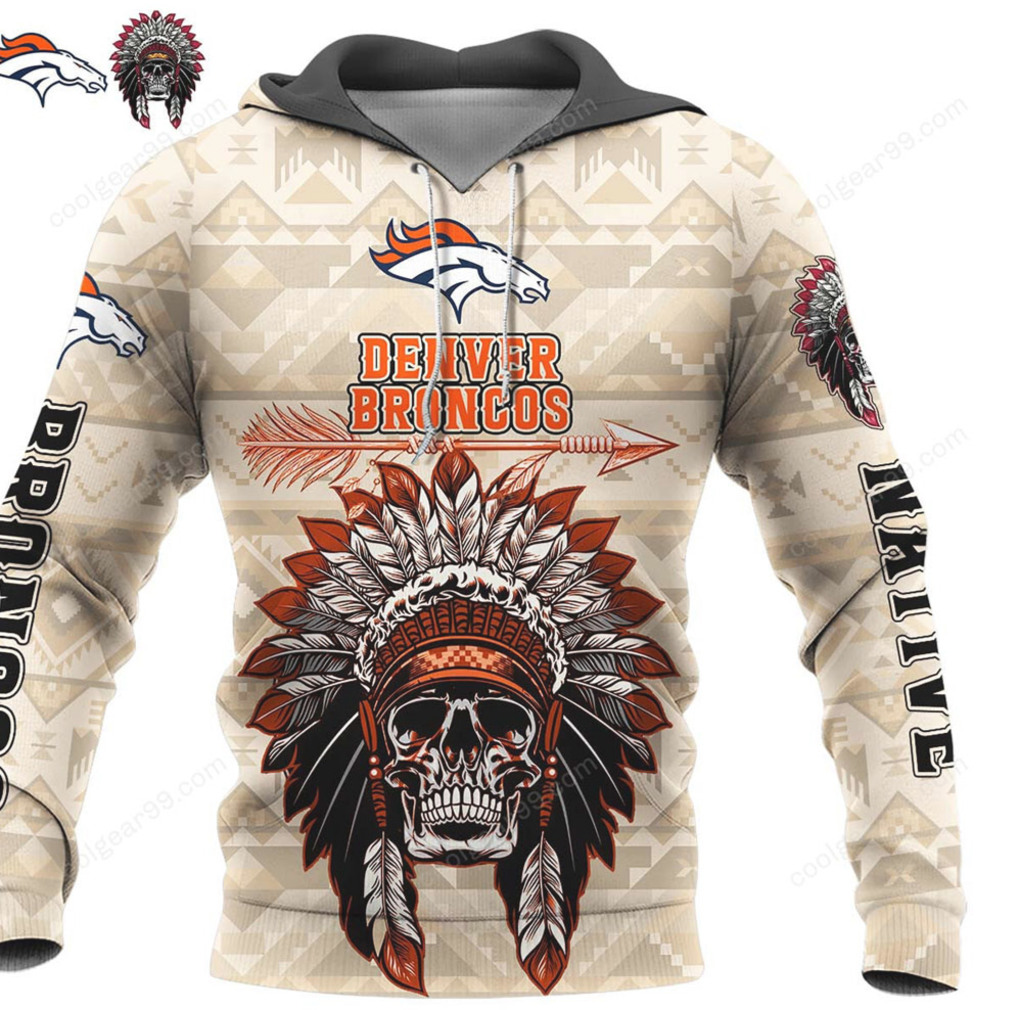 Denver Broncos Native American Skull Headdress Apparel Hoodie Denver Broncos Native American Skull Headdress Apparel Hoodie