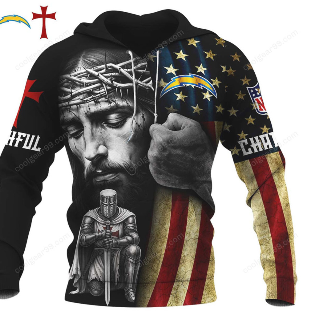 HFUL CHARGERS Christian Knight American Flag Graphic Apparel Hoodie HFUL CHARGERS Christian Knight American Flag Graphic Apparel Hoodie