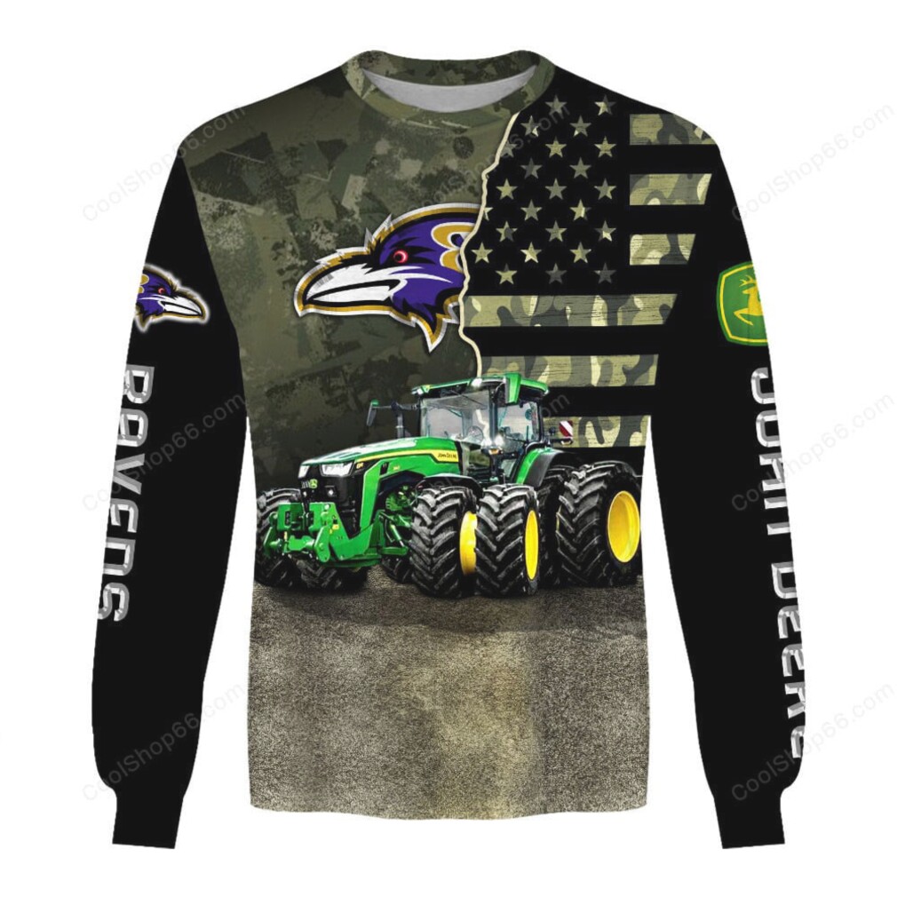 John Deere Tractor Baltimore Ravens American Flag Camouflage Hoodie John Deere Tractor Baltimore Ravens American Flag Camouflage Hoodie
