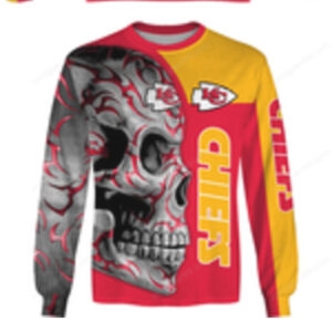 Kansas City Chiefs Split Skull Custom Name 3D Hoodie