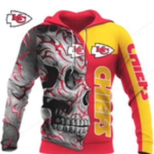 Kansas City Chiefs Split Skull Custom Name 3D Hoodie