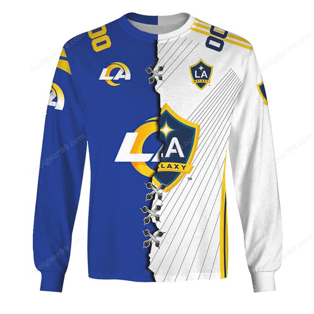 LA Galaxy Split Design Long Sleeve T Shirt & Hoodie Custom Name & Number 00 Apparel LA Galaxy Split Design Long Sleeve T Shirt & Hoodie Custom Name & Number 00 Apparel