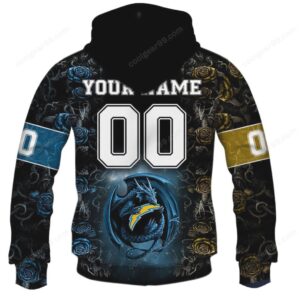 Los Angeles Chargers Heart Rose Custom Apparel Hoodie Los Angeles Chargers Heart Rose Custom Apparel Hoodie
