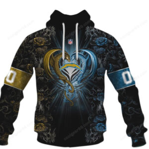 Los Angeles Chargers Heart Rose Custom Apparel Hoodie