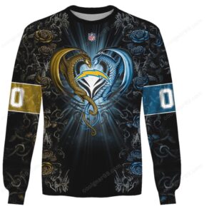 Los Angeles Chargers Heart Rose Custom Apparel Hoodie