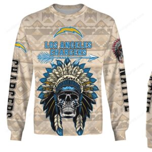 Los Angeles Chargers Native American Skull Headdress Apparel Hoodie