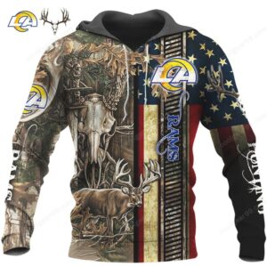 Los Angeles Rams Camouflage Hunting American Flag T Shirt & Hoodie