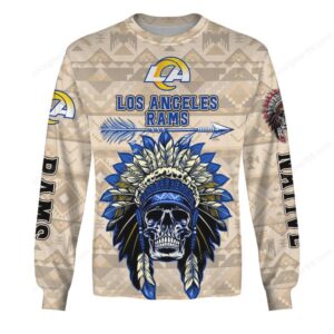Los Angeles Rams Native American Skull Headdress Fan Gear Hoodie & Long Sleeve Shirt