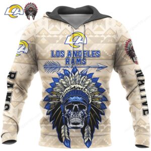 Los Angeles Rams Native American Skull Headdress Fan Gear Hoodie & Long Sleeve Shirt