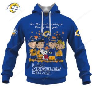 Los Angeles Rams Snoopy Peanuts Most Wonderful Time Christmas Custom Name Number Blue Hoodie