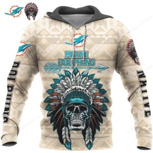 Miami Dolphins Native American Headdress Skull Apparel Shirt