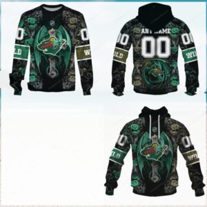 Minnesota Wild Dragon Rose Graphic Apparel Hoodie Minnesota Wild Dragon Rose Graphic Apparel Hoodie