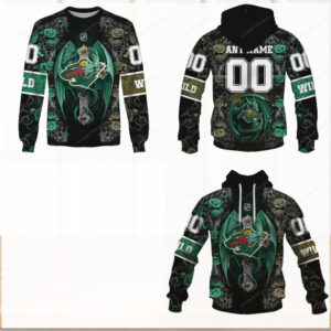 Minnesota Wild Dragon Rose Graphic Apparel Hoodie