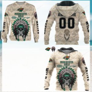 Minnesota Wild Native American Skull Headdress Apparel Hoodie Minnesota Wild Native American Skull Headdress Apparel Hoodie
