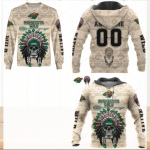 Minnesota Wild Native American Skull Headdress Apparel Hoodie