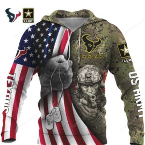 Texans Army Camo Veteran US Flag Print NFL Hoodie