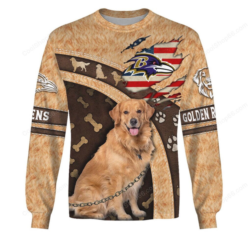 NFL Baltimore Ravens Golden Retriever Dog All Over Print Shirt NFL Baltimore Ravens Golden Retriever Dog All Over Print Shirt