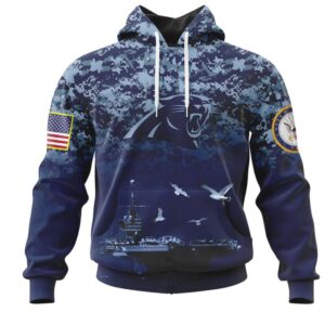 NFL Carolina Panthers Custom Name Number Honor US Navy Veterans Pullover Hoodie