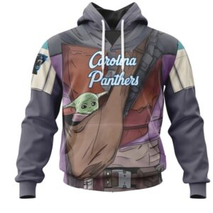 NFL Carolina Panthers Custom Name Number Mandalorian And Baby Yoda Pullover Hoodie