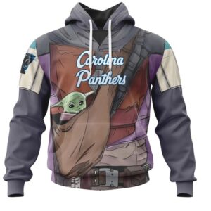 NFL Carolina Panthers Custom Name Number Mandalorian And Baby Yoda Pullover Hoodie