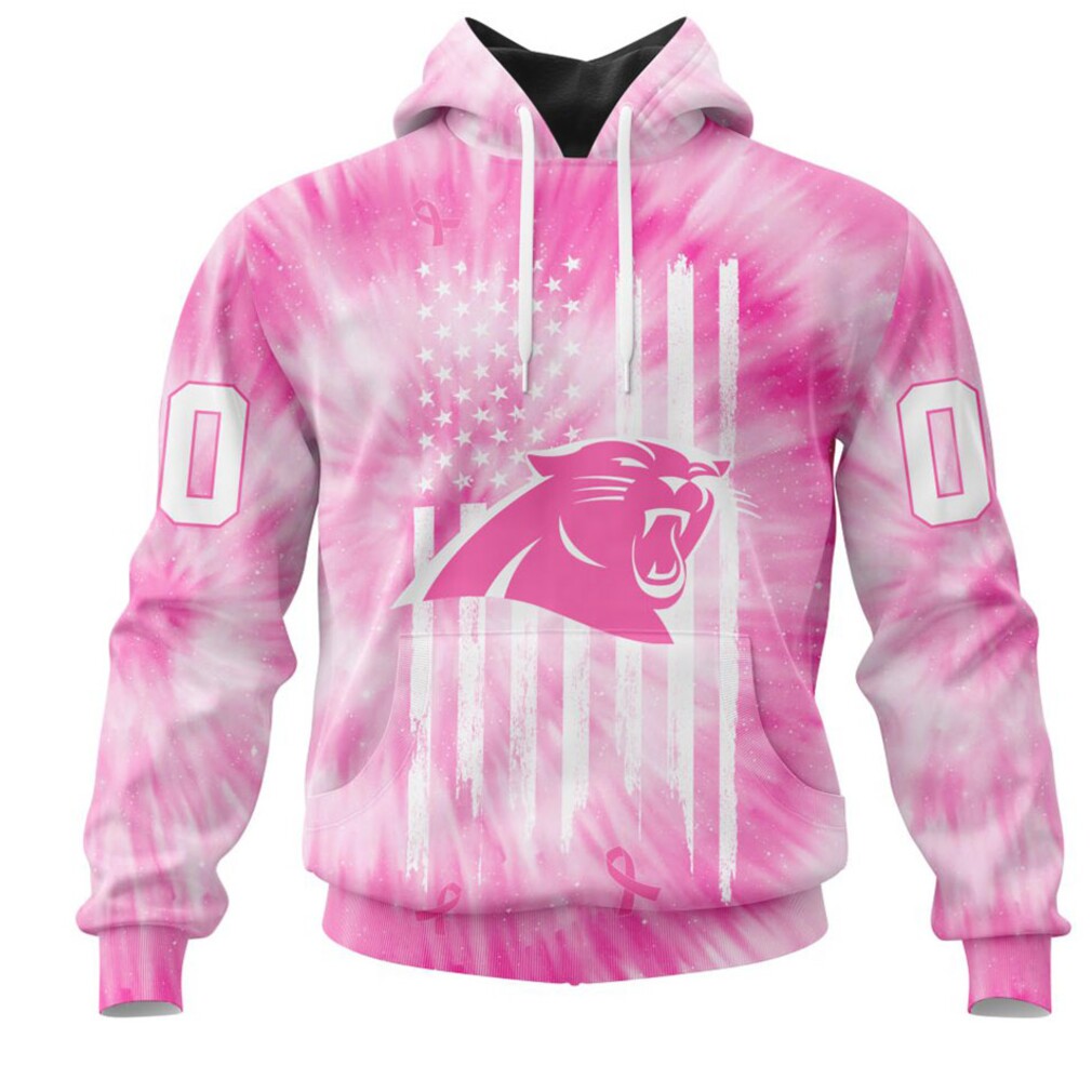 NFL Carolina Panthers Custom Name Number Pink Tie Dye Pullover Hoodie NFL Carolina Panthers Custom Name Number Pink Tie Dye Pullover Hoodie
