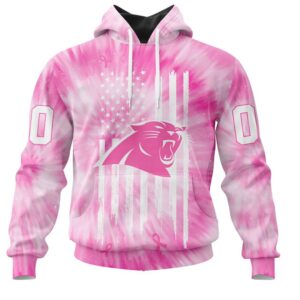 NFL Carolina Panthers Custom Name Number Pink Tie Dye Pullover Hoodie