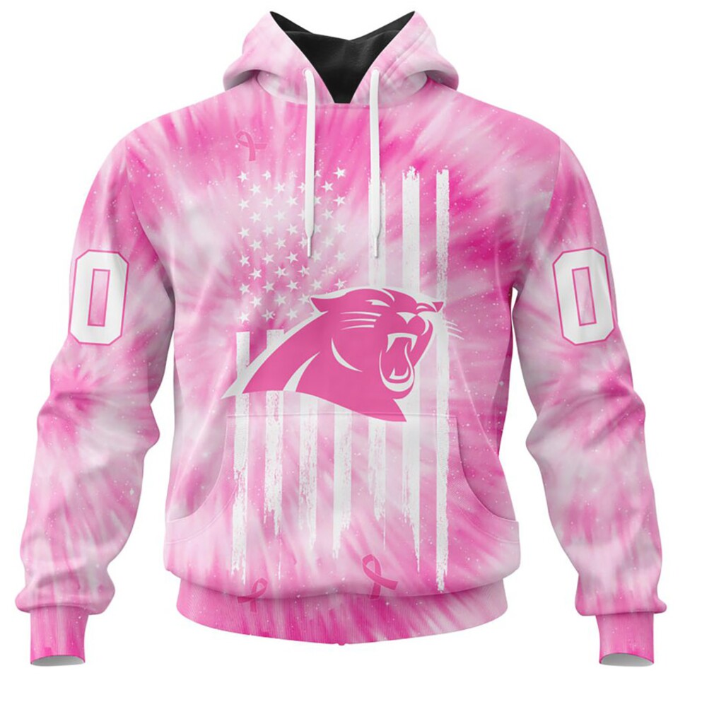 NFL Carolina Panthers Custom Name Number Pink Tie Dye Pullover Hoodie NFL Carolina Panthers Custom Name Number Pink Tie Dye Pullover Hoodie