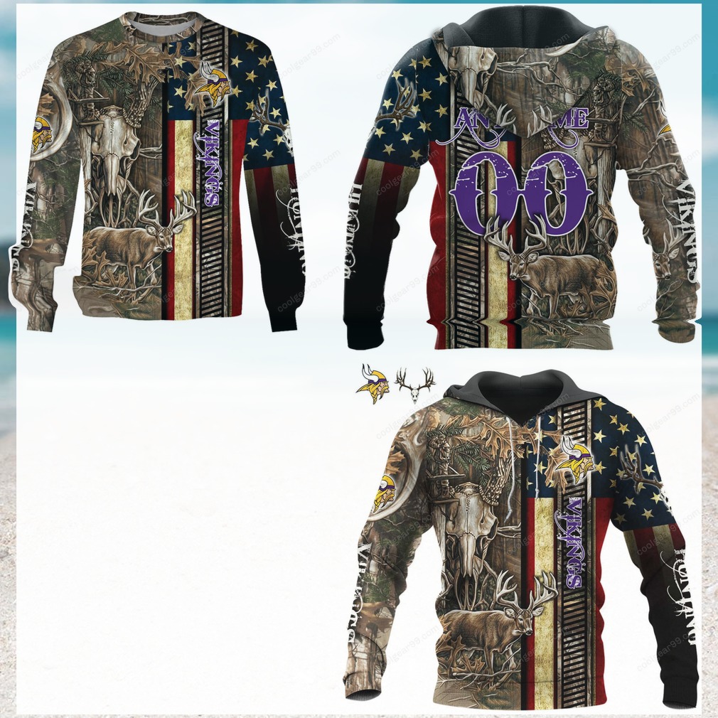 NFL Minnesota Vikings Deer Hunter Camo USA Flag 3D Pullover Hoodie NFL Minnesota Vikings Deer Hunter Camo USA Flag 3D Pullover Hoodie