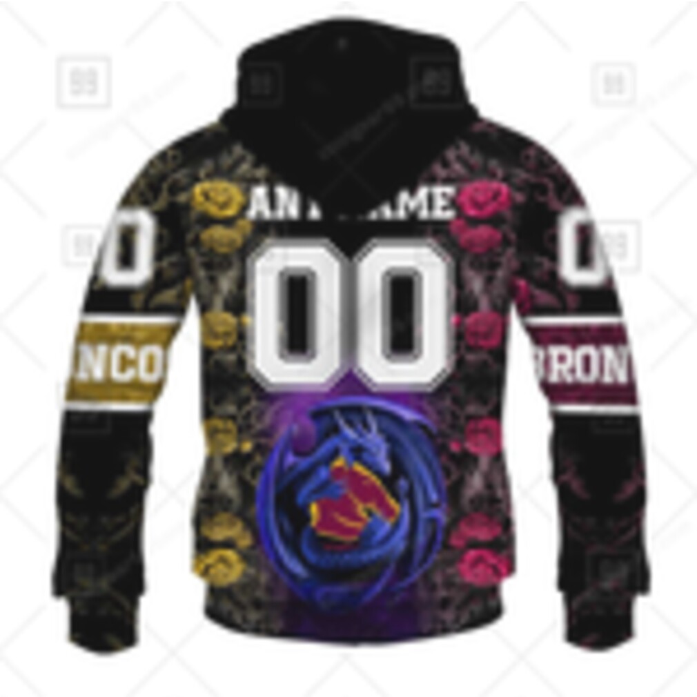 NRL Brisbane Broncos Custom Name Number Rose Dragon Hoodie NRL Brisbane Broncos Custom Name Number Rose Dragon Hoodie