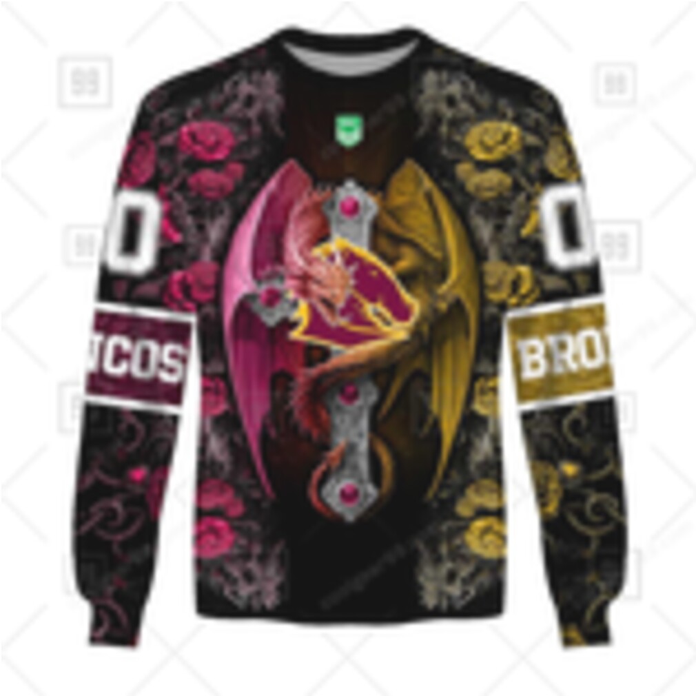 NRL Brisbane Broncos Custom Name Number Rose Dragon Hoodie NRL Brisbane Broncos Custom Name Number Rose Dragon Hoodie