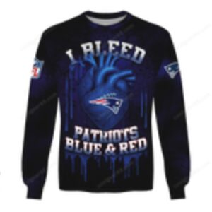 New England Patriots I Bleed Blue & Red Custom Name & Number Apparel Shirt