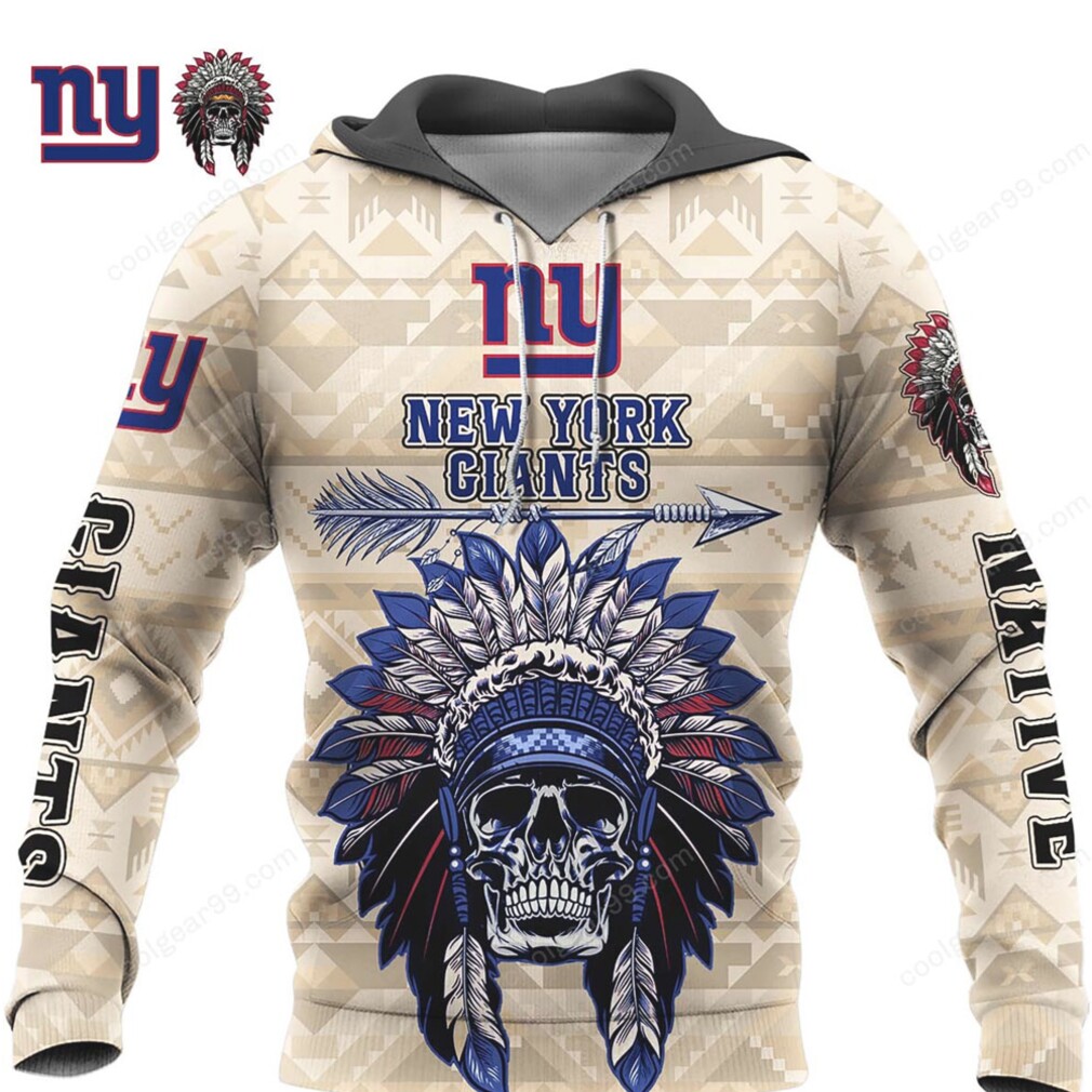 New York Giants Skull Native Design NFL Hoodie New York Giants Skull Native Design NFL Hoodie