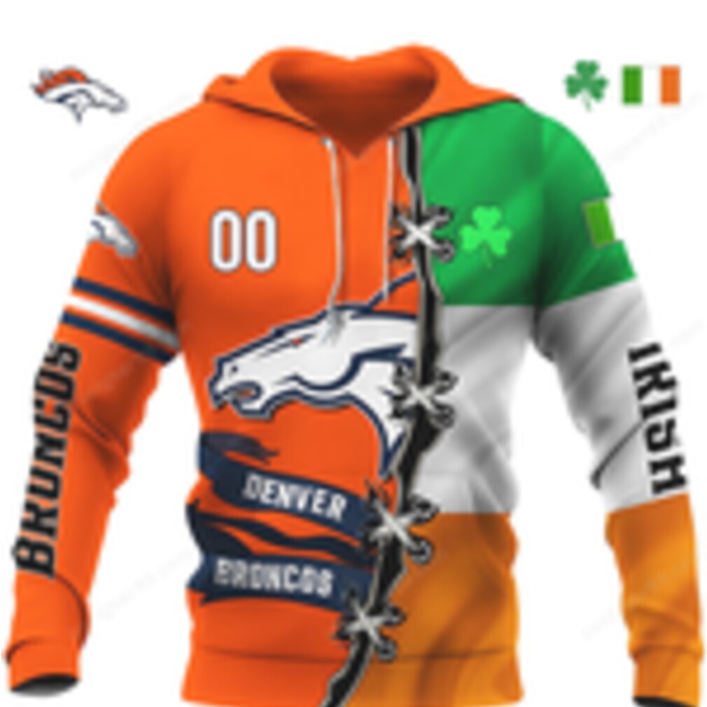 Orange and Green Denver Broncos Themed Irish Fan Hoodie Orange and Green Denver Broncos Themed Irish Fan Hoodie