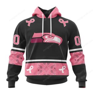 Personalized Black & Pink Seahawks Fight Breast Cancer Performance Hoodie Personalized Black & Pink Seahawks Fight Breast Cancer Performance Hoodie