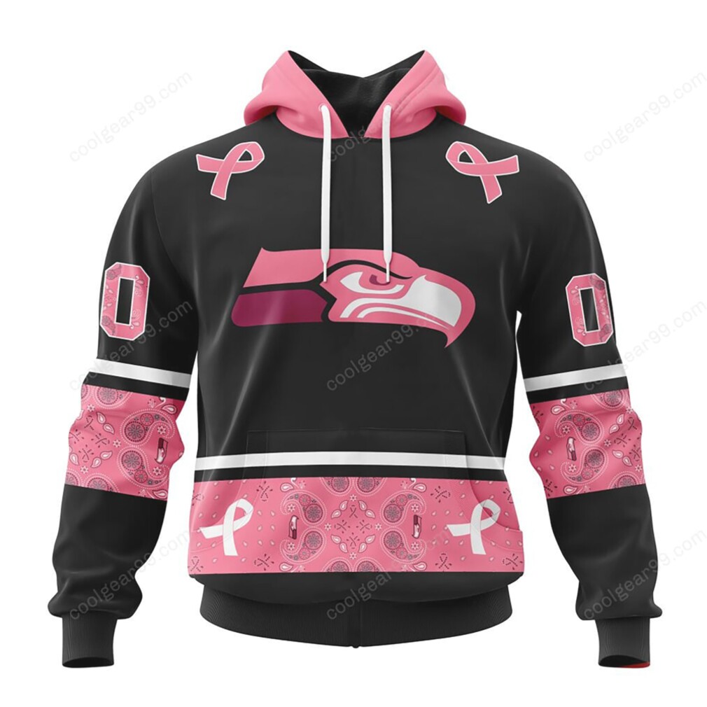 Personalized Black & Pink Seahawks Fight Breast Cancer Performance Hoodie Personalized Black & Pink Seahawks Fight Breast Cancer Performance Hoodie