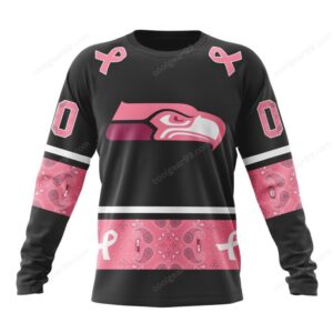Personalized Black & Pink Seahawks Fight Breast Cancer Performance Hoodie
