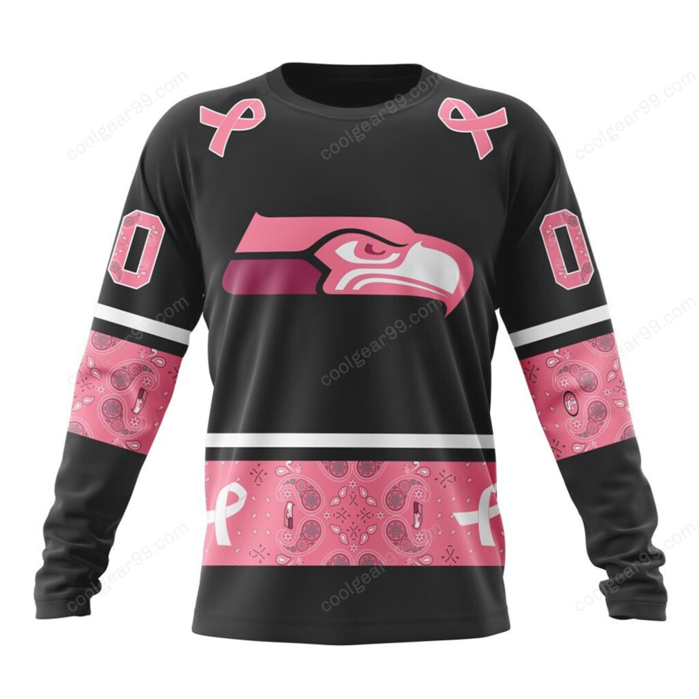 Personalized Black & Pink Seahawks Fight Breast Cancer Performance Hoodie Personalized Black & Pink Seahawks Fight Breast Cancer Performance Hoodie