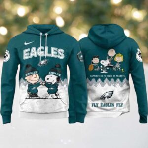 Philadelphia Eagles Snoopy Peanuts Happy 75Th Anniversary Hoodie Tshirt Apperal fireartee_2