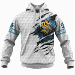 Seattle Kraken Ripped Logo honeycomb Pattern Performance Long Sleeve Shirt